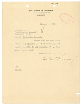 1925 Herbert Hoover Signed Typed Letter Regarding British Propaganda (Beckett)